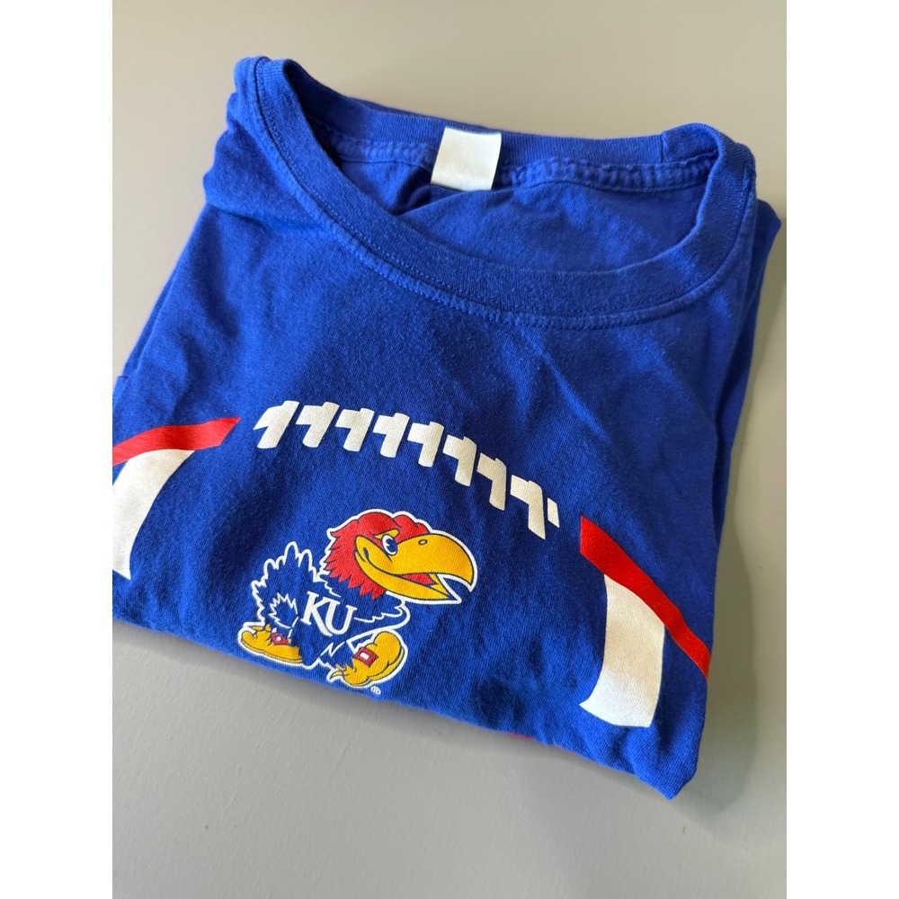 Hanes Kansas Jayhawks Football T-Shirt Mens 3XL Blue Graphic Tee NCAA KU Cotton